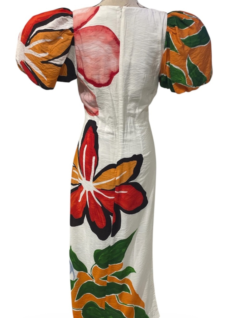Anthropologie Floral Puff Sleeve Midi Dress Side Slit Resort Boho NWT Small - Picture 8 of 16